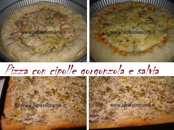 Pizza con cipolle gorgonzola e salvia