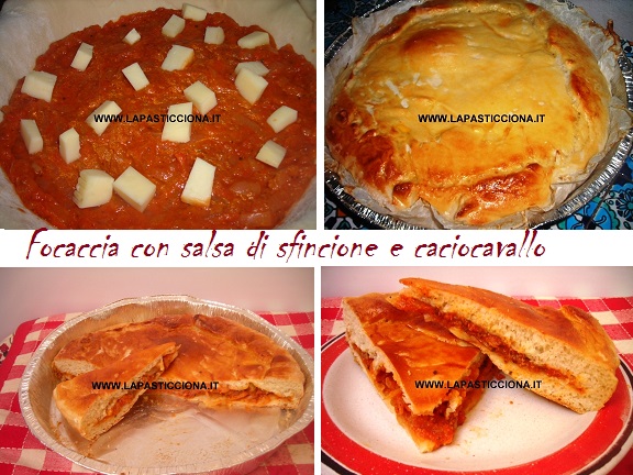 Focaccia con salsa di sfincione e caciocavallo