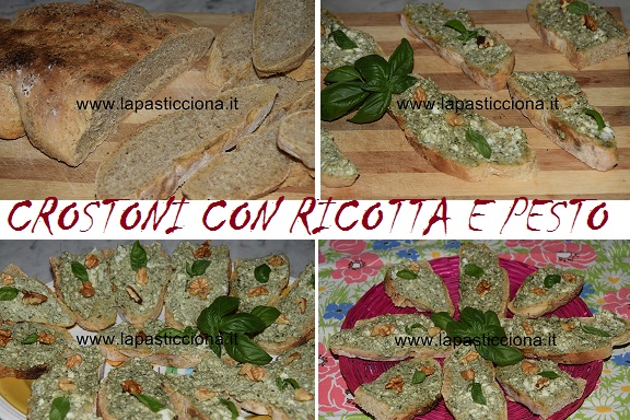 Crostoni con ricotta e pesto